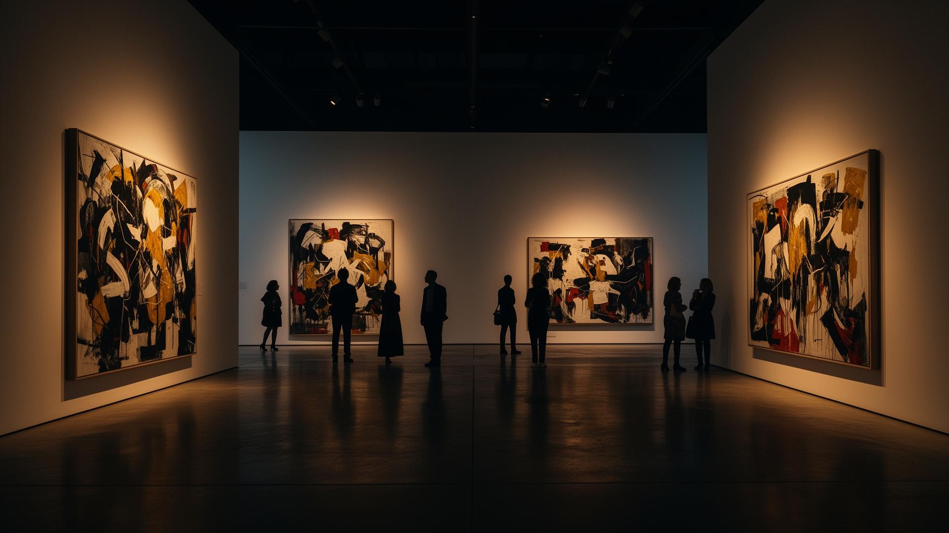 Contemporary art gallery at dusk